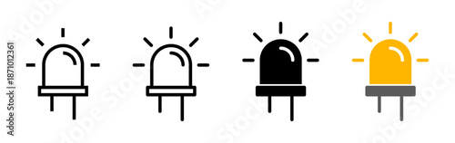 LED light icon set with lamp symbols representing illumination status, light emitting diode indicator, electronic signal and energy efficient lighting concept