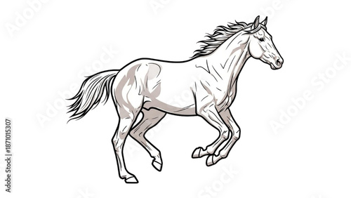 A galloping horse illustration showcasing its muscular structure and flowing mane in a dynamic pose