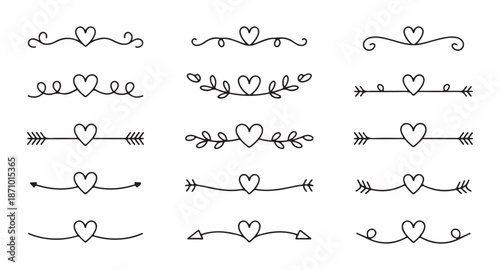 Collection of curly heart line dividers and decorative page breaks for scrapbook layouts and feminine branding