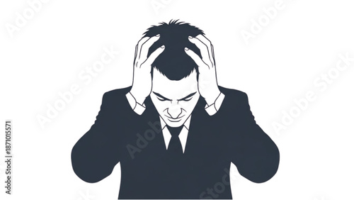 A businessman experiencing stress and frustration while holding his head in frustration