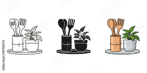 Creative kitchen utensil holders with plants Vector