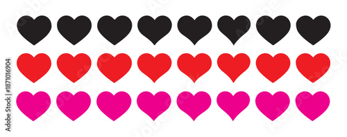 Collection of simple love heart icons set in various colors perfect for romantic holiday decoration user interface graphic elements and app design