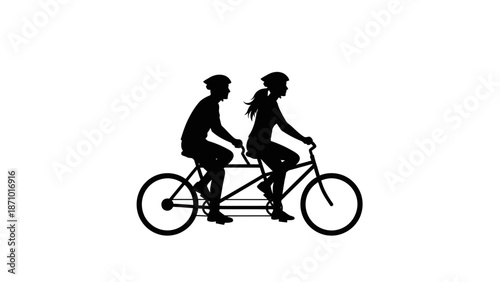 Couple riding tandem bike together outdoors in Valentine's Day