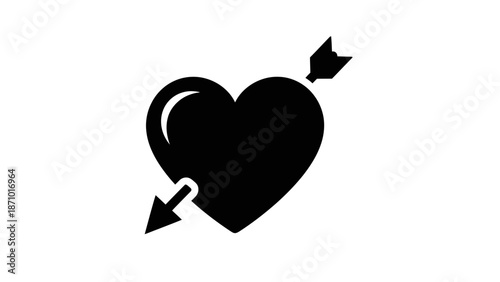 Black heart pierced by Cupid's arrow in Valentine illustration