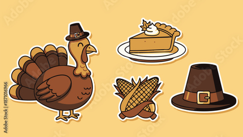 Set of illustrated birthday cakes and sweet desserts in a cute cartoon style