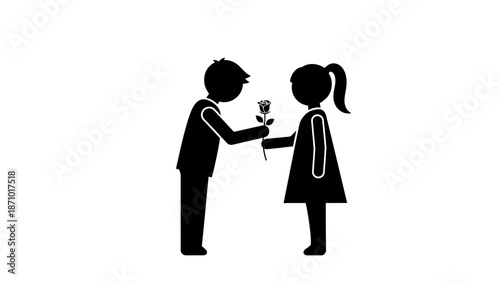 Boy gives girl a rose on Valentine's Day in illustration