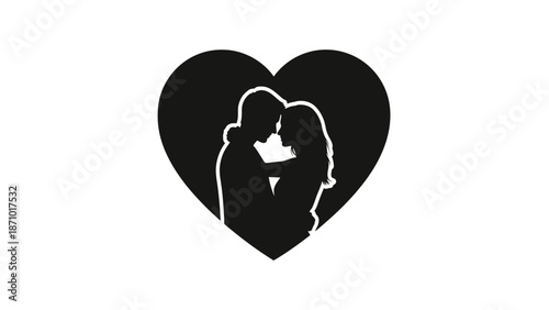 Couple shares romantic kiss in heart Valentine's Day illustration