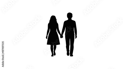 Couple holding hands walking together in love outdoors