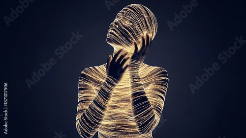 Human Figure Wrapped in Glowing Fiber Optic Light Cords