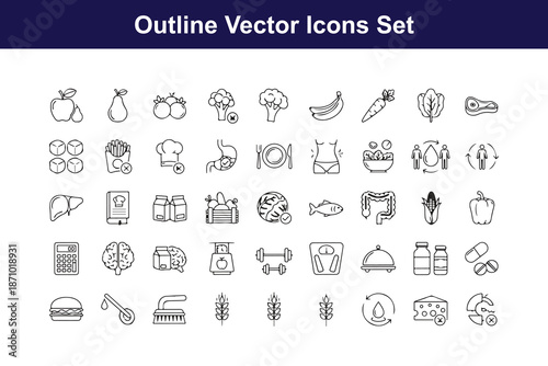 Outline vector icons set featuring daily objects Vector