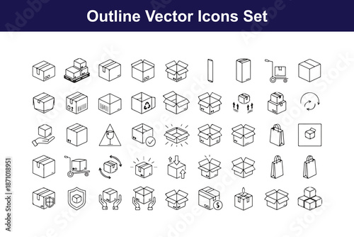 Outline vector icons set of shipping and delivery boxes Vector
