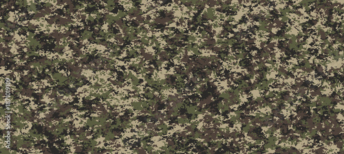 Camouflage pattern texture with organic irregular shapes in green brown and beige tones