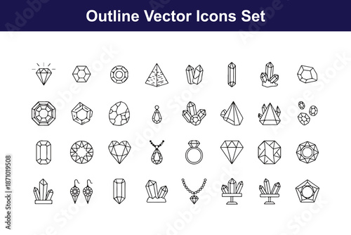 Outline jewelry vector icons set Vector