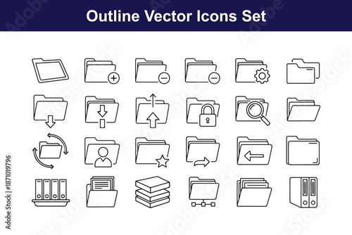 Outline vector icons set of file folders Vector