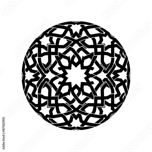 Eid circular graphic design with intricate black patterns