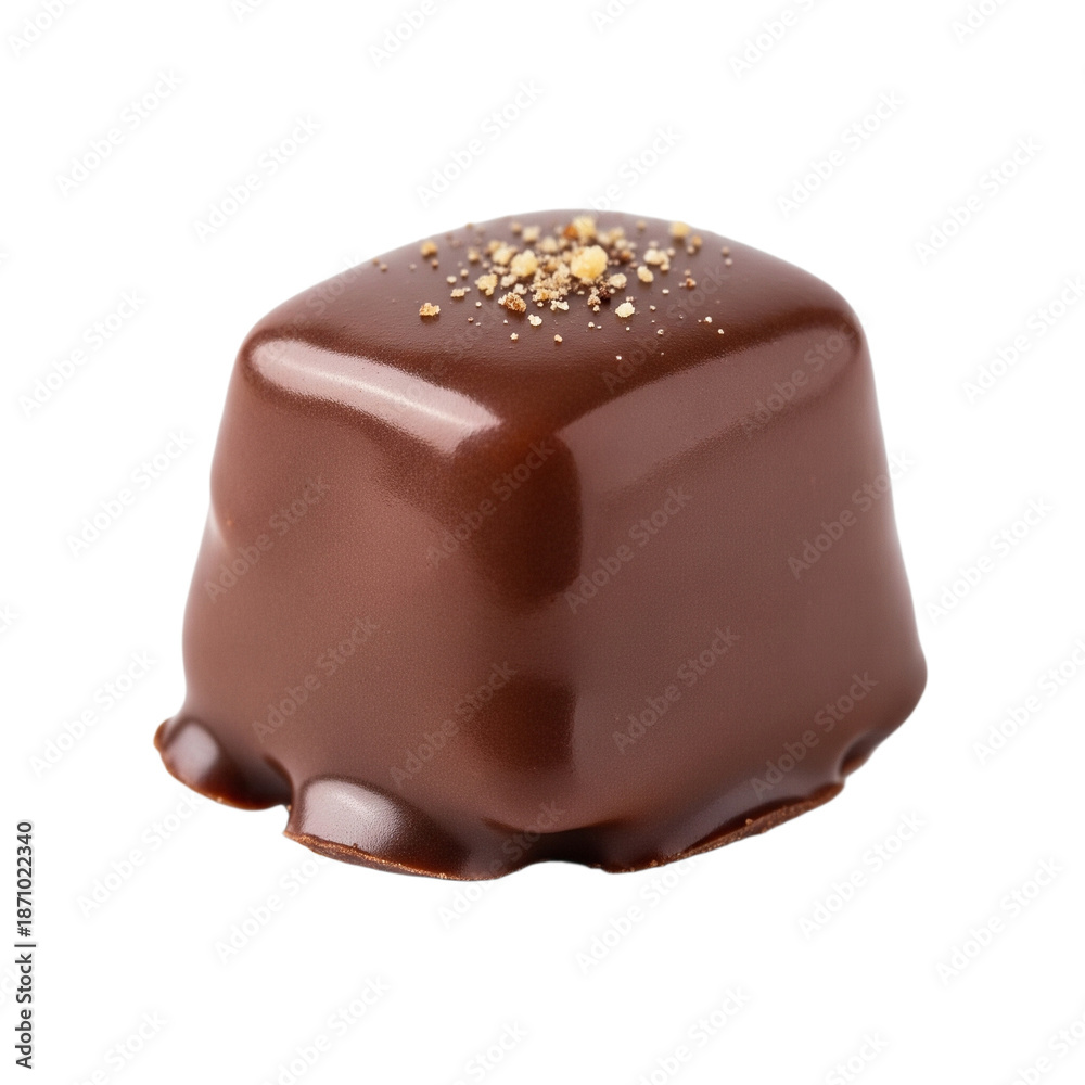 Obraz premium A chocolate truffle dessert isolated on a transparent background viewed from above with shiny glaze and crushed nuts