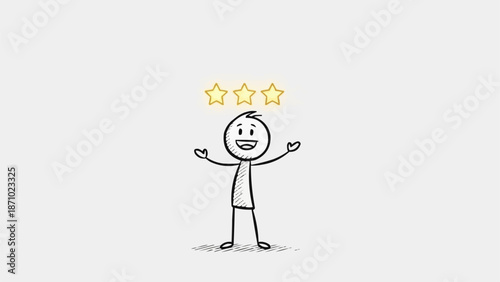 Happy stick figure character with three stars above head.