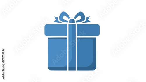 Blue Gift Box with Ribbon and Bow.