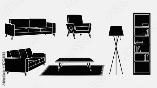 Modern Living Room Furniture Set Silhouette Collection.