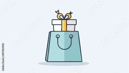 Gift bag with a present on top illustration.