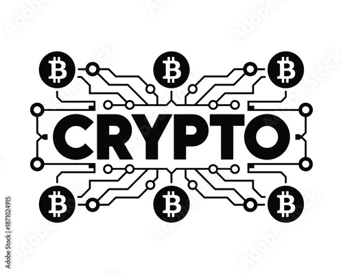 Crypto currency symbol with circuit board design
