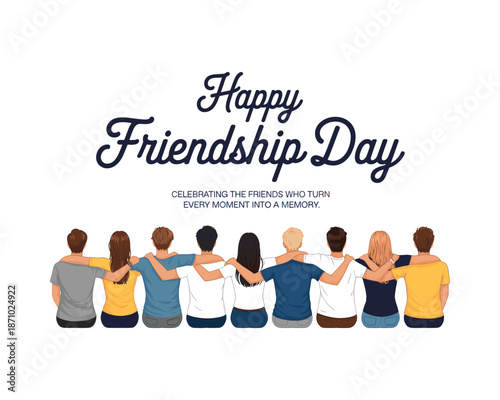 friends sitting together with arms around each other on friendship day