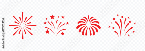 Golden firework displays and starbursts against a solid black background. Black fireworks displays arranged in a grid minimalist design silhouette. Black fireworks display with stars a dramatic icons