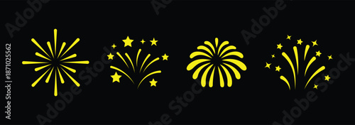 Fire works icon. Firework icon set. Fourth of July celebration symbol, Independence Day design element. Celebration banner elements design for Christmas, New year, Holiday, Anniversary, Party, Diwali 