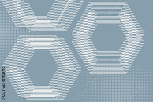 Modern technology abstract background with white and gray gradient hexagonal elements pattern. Minimalist line design with halftone dots for promotion, poster, presentation and banner. VOL. 2