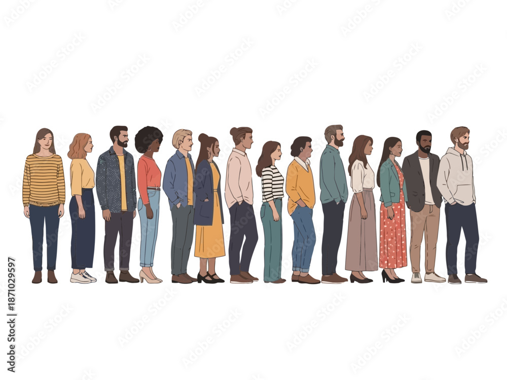 Obraz premium Diverse group of people standing in a line