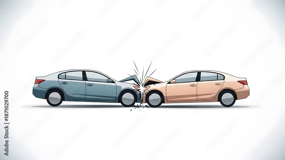 Fototapeta premium Modern Flat Design Car Crash Illustration, Muted Colors, Isolated on White