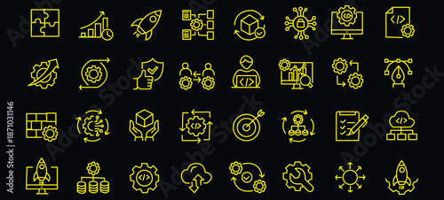 DevOps icon set. Software development and operations icon collection. Editable line icons. Vector illustration.