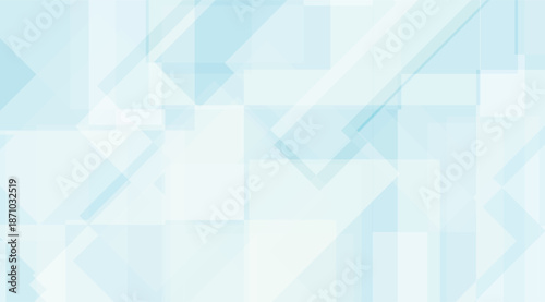 Abstract geometric background with light blue and white overlapping translucent shapes for modern technology and business presentations