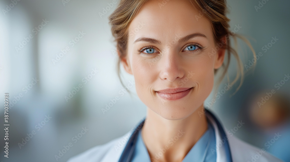 Fototapeta premium Faceless medical professional portrait, psychiatrist's calm and reassuring presence evident in serene expression, mental health specialist, defocused face, with copy space
