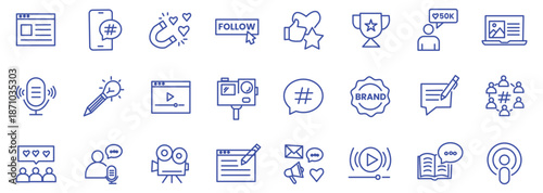 Content creator icon set. Editable line icons. Vector illustration.