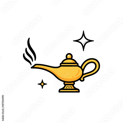 Golden Aladdin Lamp with Smoke and Sparkles, Fantasy Magic Object, Vintage Accessory