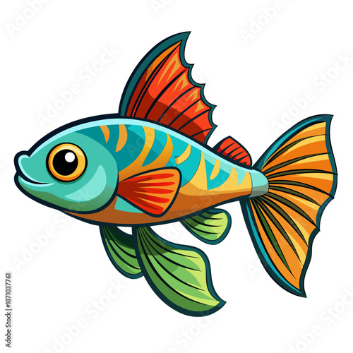 Cute Colorful Tropical Fish with Stripes and Fins Vector Illustration