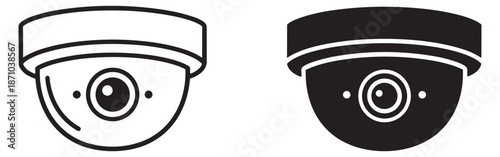 Modern icon set featuring line art and solid surveillance dome camera icons for security and monitoring concepts
