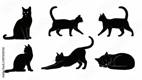 Collection of black cat silhouettes in various poses.