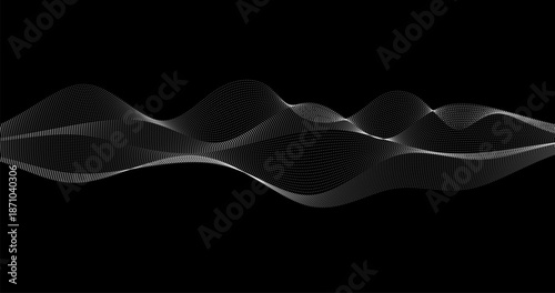 Abstract White Lattice Sound Track wave of particles on a black background