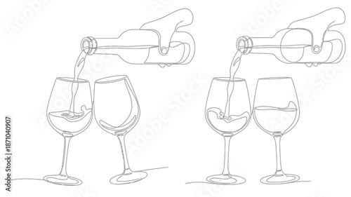 Elegant line art depicting wine pouring into glasses for a celebratory toast