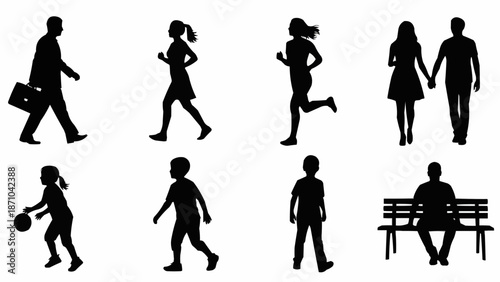Collection of Silhouettes Representing People Engaged in Various Activities.