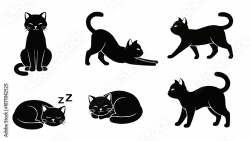 Collection of Black Cat Silhouettes in Various Poses.