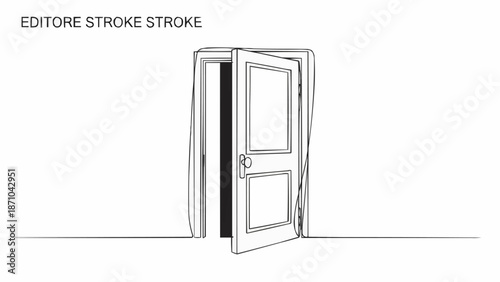 Open Doorway Illustration with Simple Line Art Style.