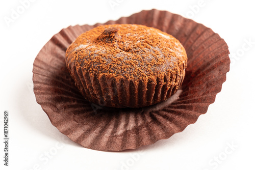 Canvastavla A freshly baked chocolate muffin with a dusting of cocoa powder is presented on