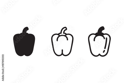 Vector Bell pepper line and solid icon set pack outline different style. Symbol, logo