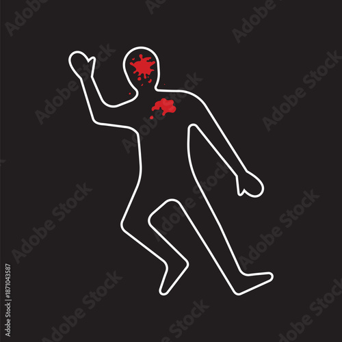Crime scene body outline victim. Criminology Police Crime Investigation Scene