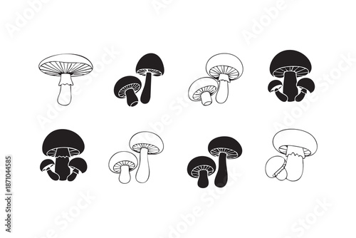 Vector Mushroom line and solid icon set pack outline different style. Symbol, logo