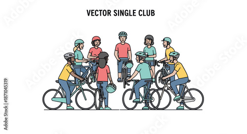 Diverse Group of Cyclists with Bicycles and Helmets Vector Illustration.