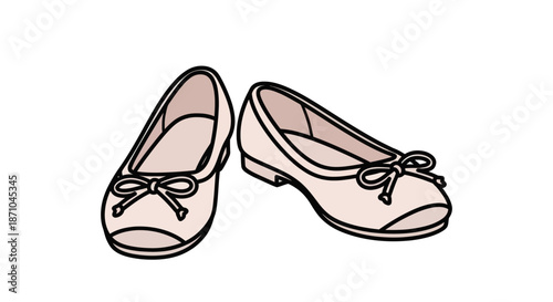 Pair of Cream-Colored Ballet Flats with Bows Elegant Footwear for Women and Girls.